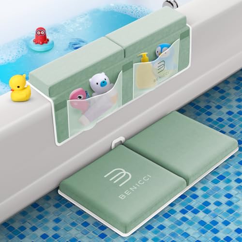 Comfortable Bath Kneeler and Elbow Kneeling Rest Pad for Baby Bathing Parents - Painless Foam Mat with Toy Organizer Pockets - Quick Drying, Foldable, Non-Slip for Baby and Toddler Bathing - Green - color: Green