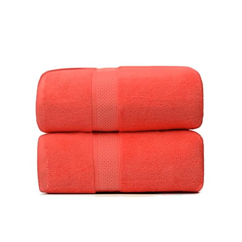 Fluffy Cotton Bath Towels Set650GSM,2-Piece Set, Thickened and Enlarged(31.5x63 inches),Super Absorbent,Soft,Suitable for Hotel, Bathroom, Swimming Pool, SPA,Gift(Watermelon Red) - color: Watermelon Red, size: Bath Towel 31.5 x 63 inches