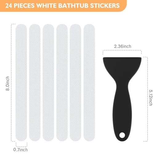 Non Slip Bathtub Stickers, 24 PCS Shower Stickers for Safety Bathroom Tubs, Bathtub Non Slip Stickers and Adhesive Decals Scraper for Bath Tub, Shower Floor, Stairs, Ladders(White) - color: White