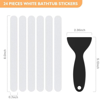 Non Slip Bathtub Stickers, 24 PCS Shower Stickers for Safety Bathroom Tubs, Bathtub Non Slip Stickers and Adhesive Decals Scraper for Bath Tub, Shower Floor, Stairs, Ladders(White) - color: White