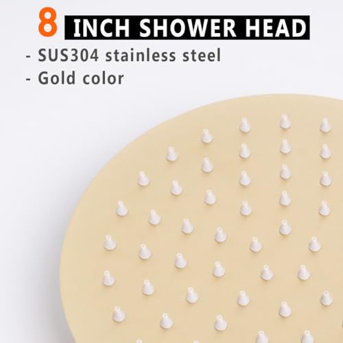 8 Inch Rain Shower Head, BSTIIU High Flow Stainless Steel Round Rainfall ShowerHead, High Pressure Overhead Shower Heads, Wall & Ceiling Mount Ultra Thin Stainless Steel Shower Head, Brushed Gold - color: Brushed Gold, size: 8-Inches, style: Round