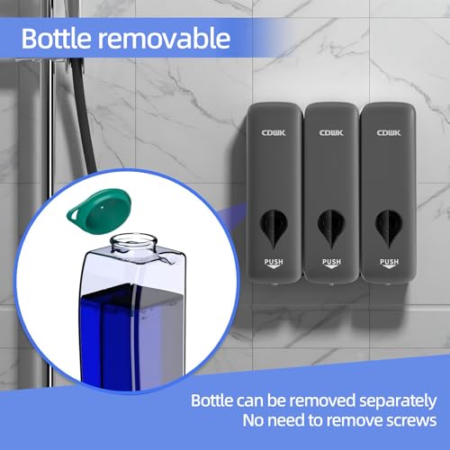 Shampoo and Conditioner Dispenser, 3 Chamber 3x300ml, Wall Mount, No Drill | Refillable Body Wash and Shower Soap Dispenser Set for Bathroom Hotel Kitchen Home - color: Starry Gray 3-pack