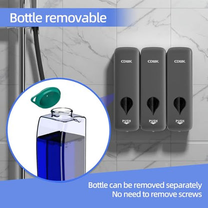 Shampoo and Conditioner Dispenser, 3 Chamber 3x300ml, Wall Mount, No Drill | Refillable Body Wash and Shower Soap Dispenser Set for Bathroom Hotel Kitchen Home - color: Starry Gray 3-pack