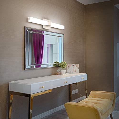 Brushed Nickel Dimmable Vanity Light: 24 Inch LED Modern Bathroom Light Fixtures Over Mirror IP44 Waterproof - color: Upgraded - Brushed Nickel - Dimmable, size: 24 inch
