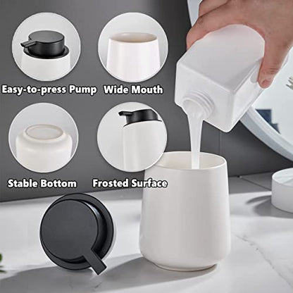 12Oz Hand Soap Dispenser - 2 Pack Ceramic Liquid Soap Dispenser Set | Lotion Dispenser with Easy-to-Press Pump, Reusable and Refillable Mordern Dish Soap Dispenser for Bathroom & Kitchen, White - color: White Liquid Dispenser