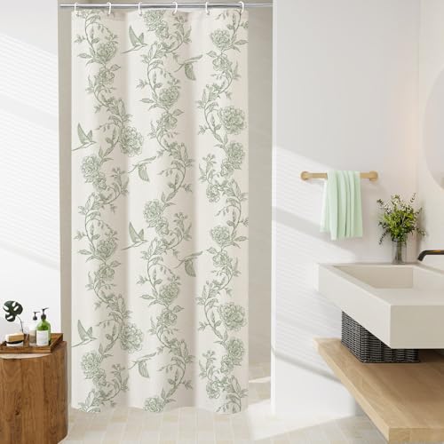 MitoVilla Small Stall Sage Green Cotton Shower Curtain for Bathroom,36 x 72 | Narrow Half Cottagecore Hummingbird Spring Shower Curtains, Modern Farmhouse Country Floral Bathroom Décor, 36 x 72 - color: Sage Green, size: 36"W x 72"L (Pack of 1)