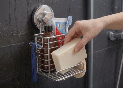 Toothbrush Holder Suction Cup Wall Mounted Toothpaste and Toothbrushes Holder Shelf for Soap Dish or Phone Powerful Vacuum System Rustproof Stainless Steel Organizer Electric Toothbrush (Silver)