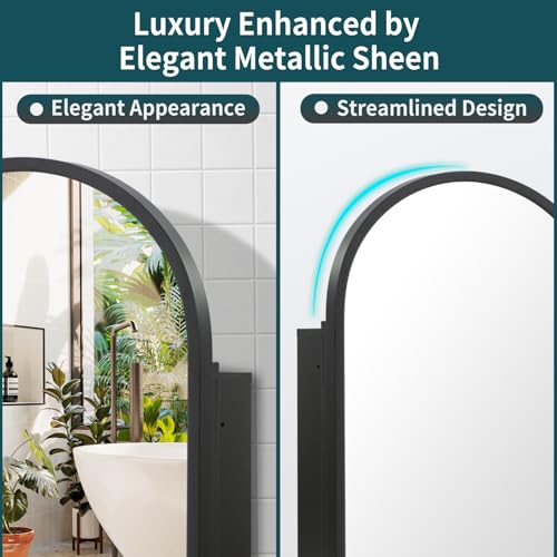 Movo Arched Black Medicine Cabinet with Mirror 16 x30 Inch | Metal Framed Bathroom Mirror Medicine Cabinet Wall Mounted,Recessed Medicine Cabinets for Bathroom with 2 Removable Shelves - size: 4.72"D x 16"W x 30"H