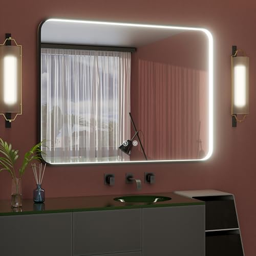 48"x36" Black LED Bathroom Mirror with Lights, 3000K/4500K/6000K | Stepless Dimmable, Memory, Anti-Fog, Aluminum Frame Wall Mounted Lighted Bathroom Vanity Mirror, ETL Listed, IP54 Waterproof - color: Black, size: 48"L x 36"W