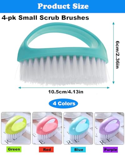 Scrubbing Brushes for Cleaning Small Scrub Brush with Nylon Stiff Bristles | 4 Pack Heavy-Duty Scrubber Cleaner Brush Multi-Purpose Cleaning Brush for Bathroom,Showe,Sink,Kitchen,Bathtub,Floor -Compact - color: Green, Blue, Red, Purple
