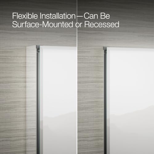 Kohler CB-CLC1526FS Frameless Bathroom Mirror Medicine Cabinet, Single Door, Rectangular Beveled Edge Frame, Bathroom Cabinet Mirror, Adjustable Shelves, 15 in. W x 26 in. H
