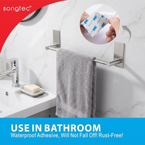 Songtec Bathroom Towel Bar 16-inch, No Drill Stick On Towel Rack, Easy Install with Self-Adhesive, Premium SUS304 Stainless Steel - Brushed Nickle - color: Brush Nickle, size: 16-Inch