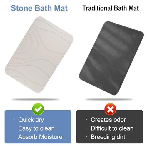 Stone Bath Mat, 2 Pack Diatomaceous Earth Shower Mat, Non-Slip Super Absorbent Quick Drying Bathroom Floor Mat, 24x15, White - color: White