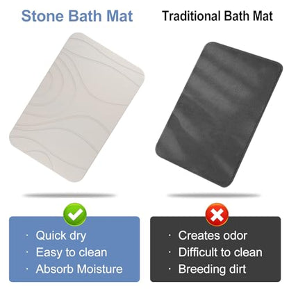 Stone Bath Mat, 2 Pack Diatomaceous Earth Shower Mat, Non-Slip Super Absorbent Quick Drying Bathroom Floor Mat, 24x15, White - color: White