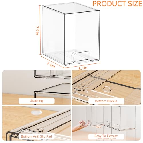 7.5"H Stackable Storage Drawers,4 Pack Clear Acrylic Drawer Organizer for Vanity,Under Sink,Cabinet and Bathroom Closet Organizer,Bottle Station and Baby Bottle Storage Organizer for Countertop - style: 4 PACK 7.8''High