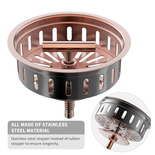 KONE Copper Sink Drain 3.5 Inch Kitchen Sink Drain Assembly Stainless Steel Sink Strainer Sink Stopper Antique Copper Basket Strainer for 3-1/2 Inch Commercial Kitchen Sink - color: Antique Copper