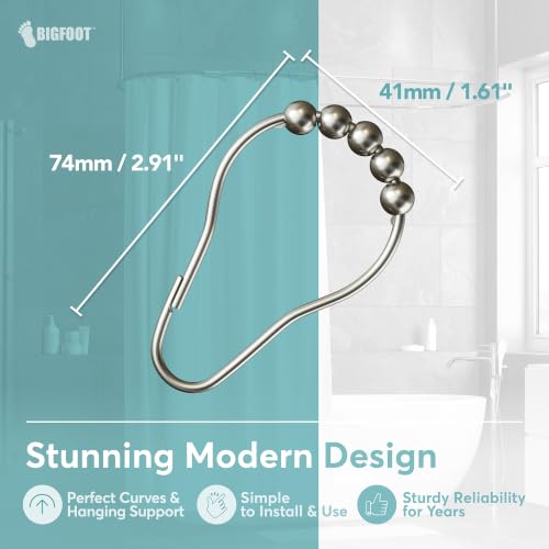 BigFoot Shower Curtain Hooks - 12 Rust-Resistant Stainless Steel Shower Curtain Rings, Easy Glide & Secure Hold, Fits Any Shower Curtain Rod, Rings Hold Liners & Curtains, Nickel Color - style: Style 1 Single Hook