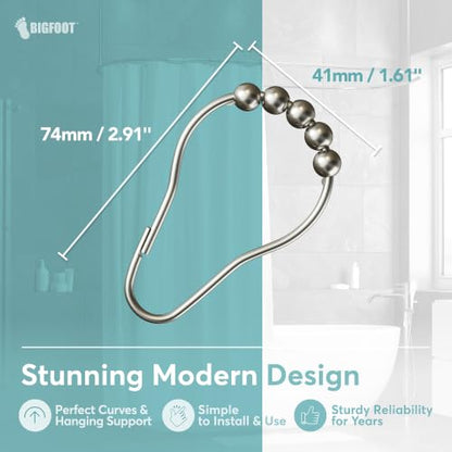 BigFoot Shower Curtain Hooks - 12 Rust-Resistant Stainless Steel Shower Curtain Rings, Easy Glide & Secure Hold, Fits Any Shower Curtain Rod, Rings Hold Liners & Curtains, Nickel Color - style: Style 1 Single Hook