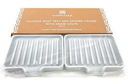 Silicone Soap Dish Tray and Sponge Holder with Drain Chute, Rectangular, Kitchen and Bathroom Sink Organizer (Light Grey, 5.2"x4" (Set of 2), 7.2 Ounces) - color: Light Grey, size: (SM) 5.2"x4" (2pcs)