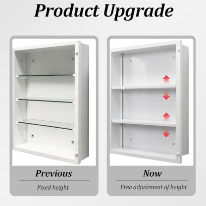 24x36 Inch Arched Bathroom Medicine Cabinet, Frameless Mirror Storage with Modern Cabinet Storage, Removable Shelves, Rust-Resistant White Wall Mounted Vanity - size: CM1018-2436