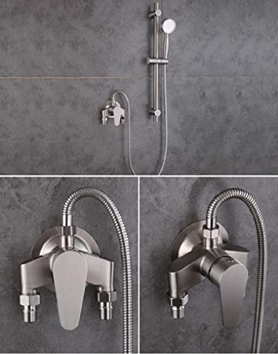 SUS 304 Stainless Steel Exposed Shower Faucet with Control Valve Switch Tap for Cold and Hot Water, Wall Mount Bathroom Shower Mixer
