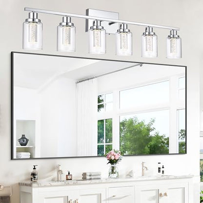 MELUCEE 6-Light LED Bathroom Vanity Light Chrome 5 Color Temperature | Dimmable Modern Vanity Lights Bathroom Light Bar Wall Sconce with Crystal Bubble Clear Glass Shade, Built-In LED Chips - color: Chrome, size: LED-6 Lights