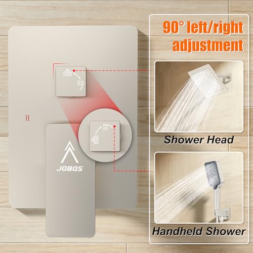 Shower System Modern Rain 8 inches Brass Faucet Set With Valve and Diverter Shower Mixer With Handheld High Pressure Square Rainfall Shower Valve (8'' Wall Mount, Brushed Nickel) - color: Brushed Nickel, style: 8'' Wall Mount