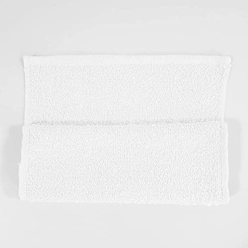TBF 12pcs Fingertip Hand Towels, Affordable 100% Cotton Washcloths (11x18) (White, Hemmed)