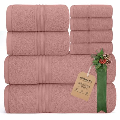 8 Piece Bath Towels for Bathroom - 100% Cotton, Soft Absorbent Bathroom Towels Set - 2 Extra Large Bath Towels, 2 Hand Towels & 4 Washcloths - Hotel Spa Thick Plush Towel, Rose Tan - color: Rose Tan (Pack of 8)