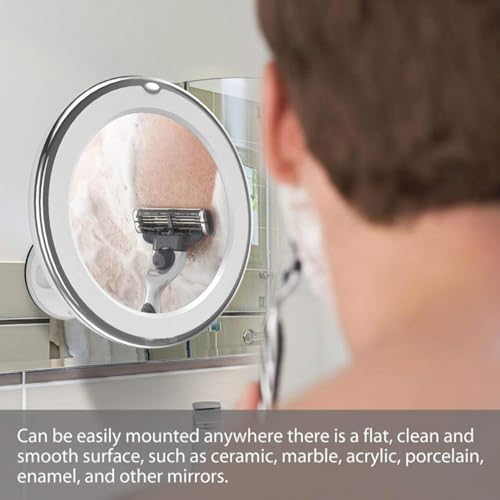 Baluue 7X Magnifying Makeup Mirror with Led, Round 8" Lighted Travel Vanity Tabletop Mirror, Portable Locking Suction Cup and 360° Rotation, Without Battery - size: 8"L x 8"W
