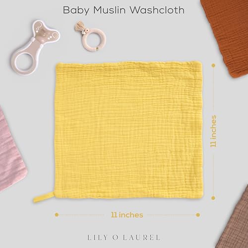 Muslin Baby Washcloths for Newborns, Pack of 8, 11"x11", Super Soft Cotton, Absorbent and Gentle, Baby Cotton Wipes, Baby wash Cloths - color: Yellow and Sun