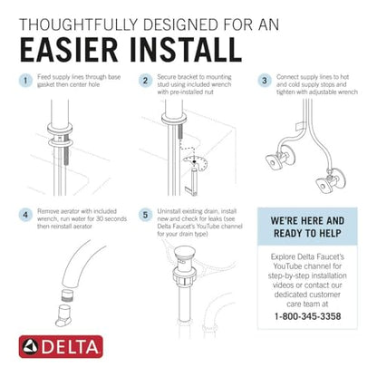 Delta Arvo Brushed Nickel Bathroom Faucet 1 Hole, Single Hole Bathroom Sink Faucet for Vanity, Push-Pop Drain Assembly, Spotshield Stainless 15840LF-SP - color: SpotShield Brushed Nickel