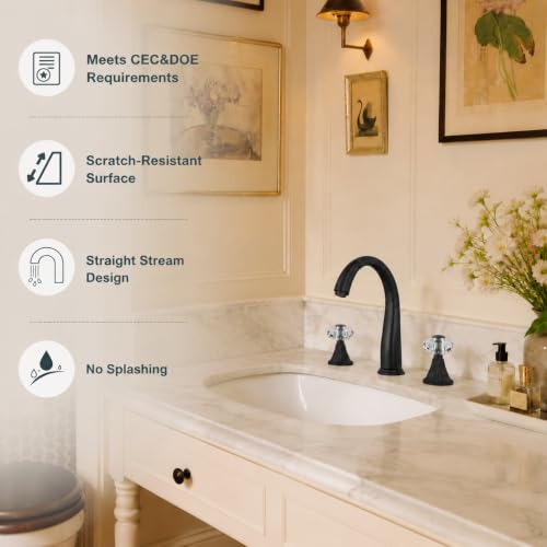 Bathroom Faucets 3 Hole, Sink Faucet 3 Hole with Crystal Knobs, White Gold Bathroom Sink Vanity Vintage Taps with Supply Hoses, Three Hole Vessel Bathroom Faucets,llaves para lavamanos de baño - style: Classic