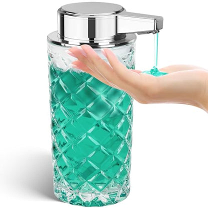 Automatic Soap Dispenser Liquid for Kitchen: 11 OZ Glass Touchless Clear Auto Soap Dispenser for Bathroom - Hand Dish Lotion Home Countertop Kids - Family Couple - color: Diamond Style Liquid