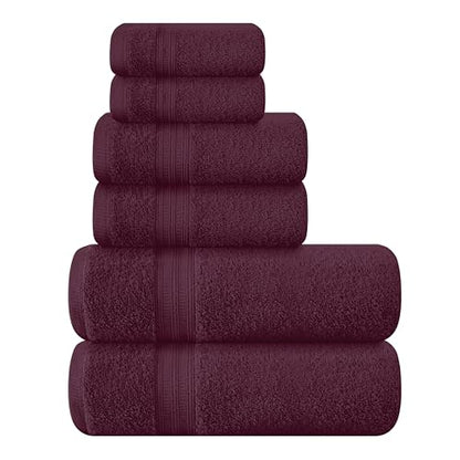 BOUTIQUO 6 Pack Cotton Towel Set, Contains 2 Bath Towels 27x54 inch, 2 Hand Towels 16x24 inch & 2 Wash Coths 12x12 inch, Ideal Everyday use, Ultra Soft Compact & Lightweight - Burgundy - color: Burgundy, size: 6 Piece Towel Set