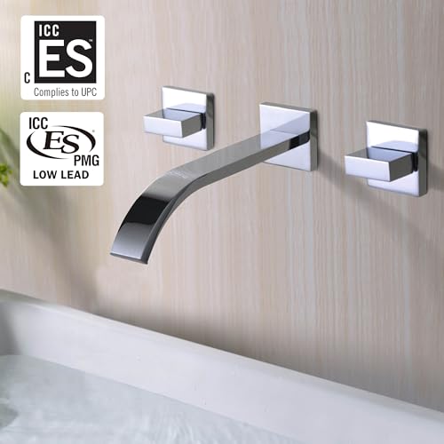 Sumerain Wall Mount Lavatory Faucet Two Handle Bathroom Faucet Brass Chrome - color: Chrome