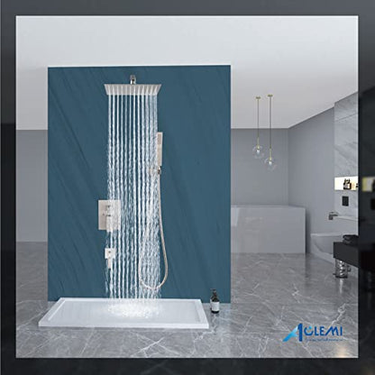 Aolemi Shower Faucet Set with Tub Filler Handheld 10" Head Brushed Nickel | Shower Valve and Trim Kit,Handheld Spray,Tub Spout,Single Handle,SUS304,Bathroom Mixer for Remodeling - color: Nickel, size: 10 Inch Shower Head