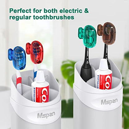 Mspan Toothbrush Head Cover Cap: Tooth Brush Protector Cute Plastic Clip Pod Compatible with Standard & Electric Toothbrush - Travel Case for Traveling & Home - 4 Packs - color: Blue, Red, Teal, Brown