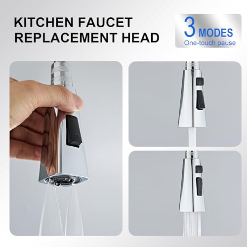 Square Kitchen Faucet Head Replacement Part, G1/2 (13/16" Male Thread) Pull Down Pull Out Sink Sprayer Nozzle, 3-Mode Stream Spray Pause Commercial Utility Tap Spout Only, Chrome - color: Dual Button Spray Head - Chrome