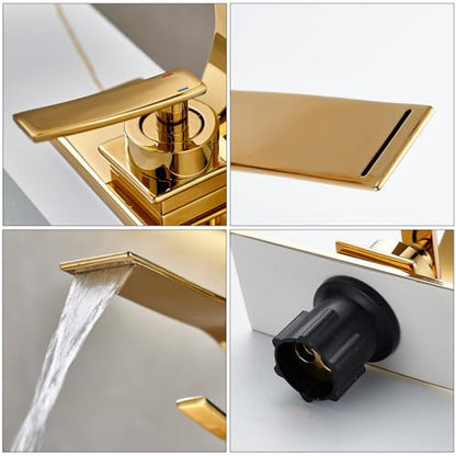 becola Modern Bathroom Sink Faucet, Single Handle Bathroom Faucets for Sink 1 Hole, Low Arc Touch On Faucet, Gold Hot and Cold Water Mixer Tap with Deck Plate - Gold - color: Gold