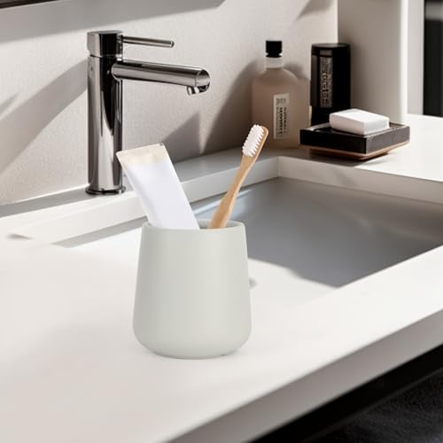 INGOFIN Ceramic Toothbrush Holder, 12 oz Grey Bathroom Toothpaste Cup | Toothbrush and Toothpaste Holder Cup for Bathroom Vanity and Hotel Countertop Organizer, for Cosmetic Makeup Office Pencils - color: Light Grey