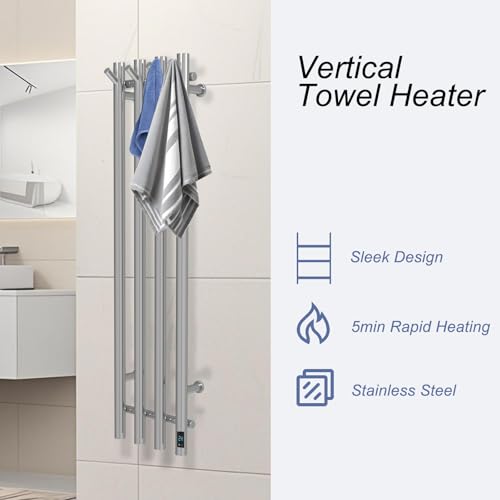 Heated Towel Rack, Towel Warmer with Timer, Wall Mounted hot Towel Warmer Rack for Bathroom, Hardwired or Plug-in Models Vertical Towel Heater (Silver) - color: Silver