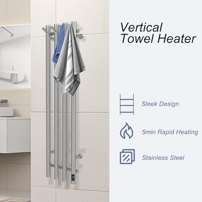 Heated Towel Rack, Towel Warmer with Timer, Wall Mounted hot Towel Warmer Rack for Bathroom, Hardwired or Plug-in Models Vertical Towel Heater (Silver) - color: Silver