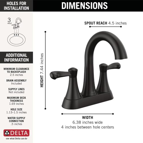 Delta 25897LF Esato 1.2 GPM Two Handle Centerset Bathroom Faucet with Push Pop-Up Drain Assembly - Matte Black - color: Matte Black