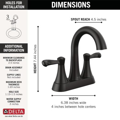 Delta 25897LF Esato 1.2 GPM Two Handle Centerset Bathroom Faucet with Push Pop-Up Drain Assembly - Matte Black - color: Matte Black