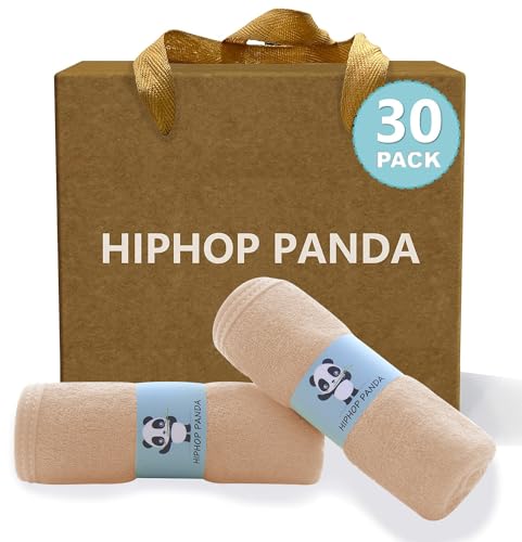 HIPHOP PANDA Soft Baby Washcloths, 2-Layer, 30 Pack Newborn Gift Set | Rayon Made from Bamboo | Absorbent Reusable Wipes for Delicate Skin | Newborn Gift Set | Registry Ready | Brown - color: Brown, size: 10x10 Inch - 30 Pack Gift Box Set