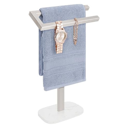 Livabber Standing Hand Towel Holder, 304 Stainless Steel Hand Towel Rack Stand with Heavy Marble Base, Bath Accessories, Towel Ring for Bathroom Kitchen Countertop, 14 Inch (Brushed Nickel) - color: Brushed Nickel