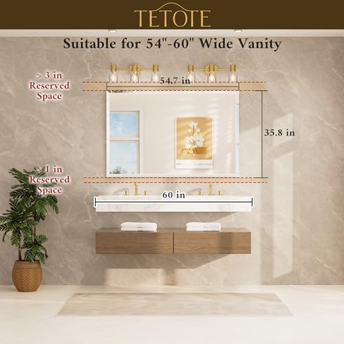 TETOTE 55" x 36" Large Mirror with Frameless Tempered Beveled Edge for Vanity and Bathroom - size: 36"L x 55"W