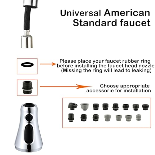 Universal Kitchen Faucet Head Replacement Chrome,ABS Plastic | 3 Modes(Stream,Spray and Double Blade Spray),Pull Down Nozzle with 17-Adapter for Moen,Delta,Kohler,American Standard Faucet - color: Polished Chrome