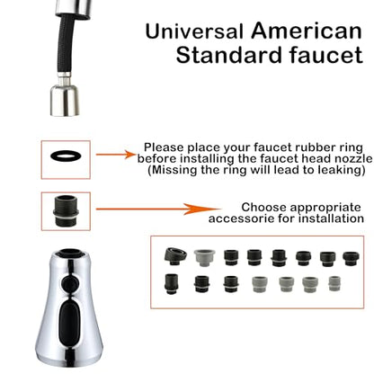 Universal Kitchen Faucet Head Replacement Chrome,ABS Plastic | 3 Modes(Stream,Spray and Double Blade Spray),Pull Down Nozzle with 17-Adapter for Moen,Delta,Kohler,American Standard Faucet - color: Polished Chrome